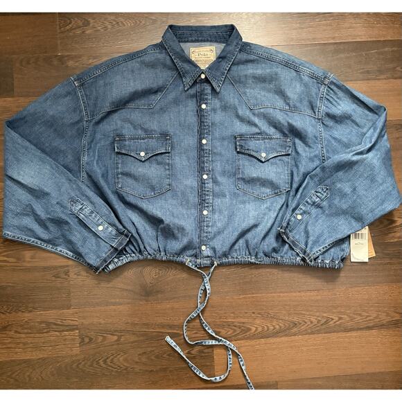 Rare 2023 Polo Ralph Lauren Denim 1967 Drawstring Jacket Cropped Shirt XXL $315 - Picture 1 of 14